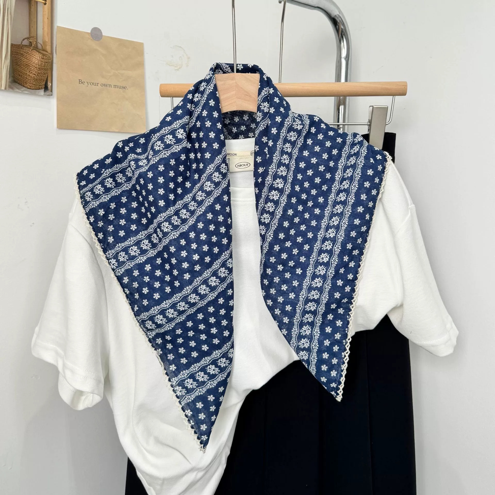 Foulard carré Vintage à fleurs, petit châle, foulard de Protection du cou de Style coréen