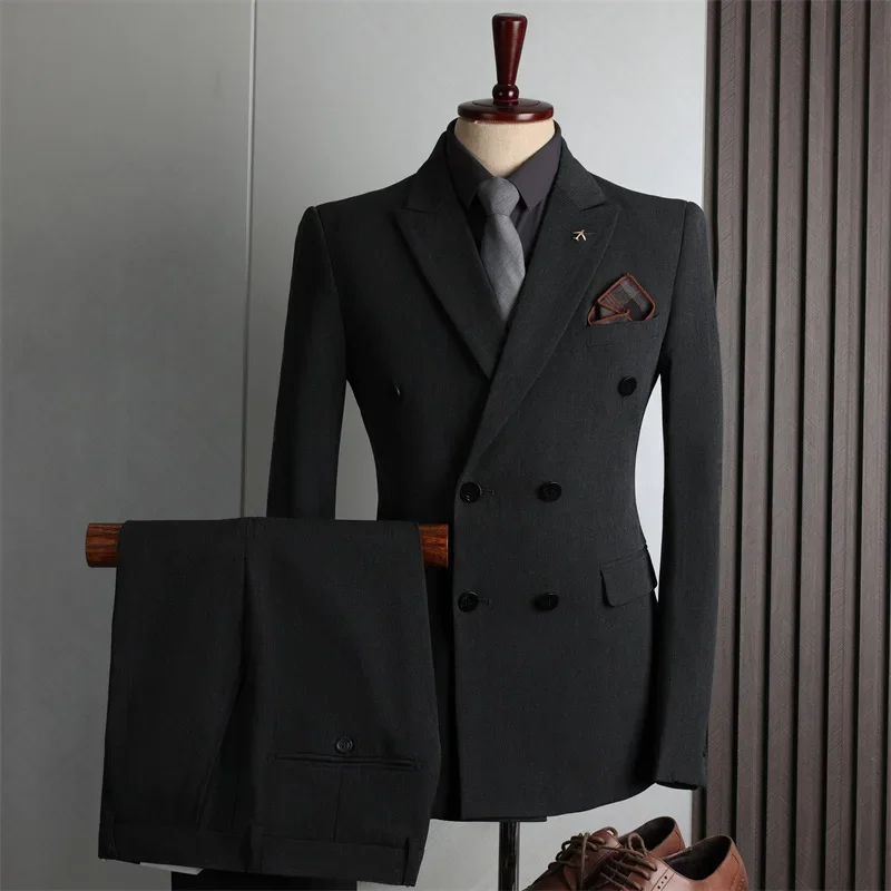 Costumes sur mesure pour hommes 2 pièces costumes homme Blazer veste et pantalon Double boutonnage affaires décontracté mode vêtements coréens