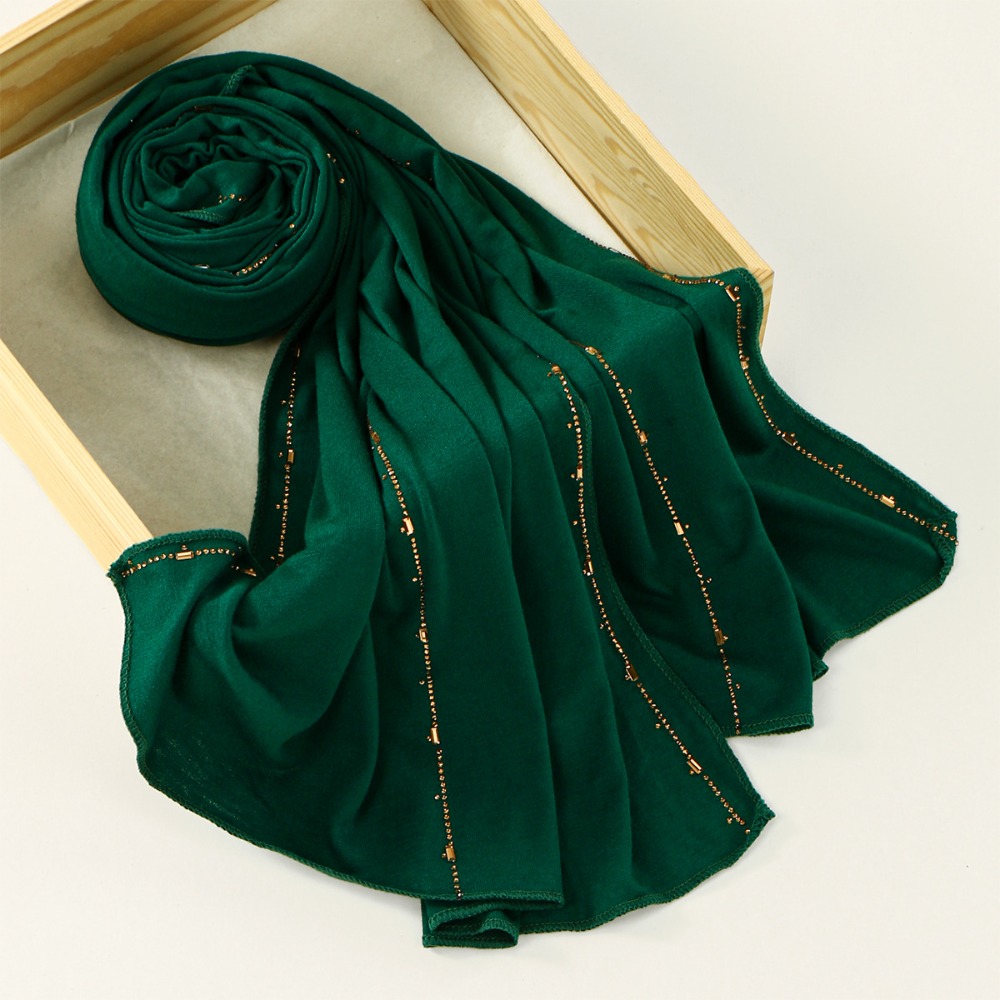 Nouveau Hijab Respirant en Strass, Foulard Doux Scintillant à Bords Brillants, Bandeau Turban Couleur Unie pour Femme