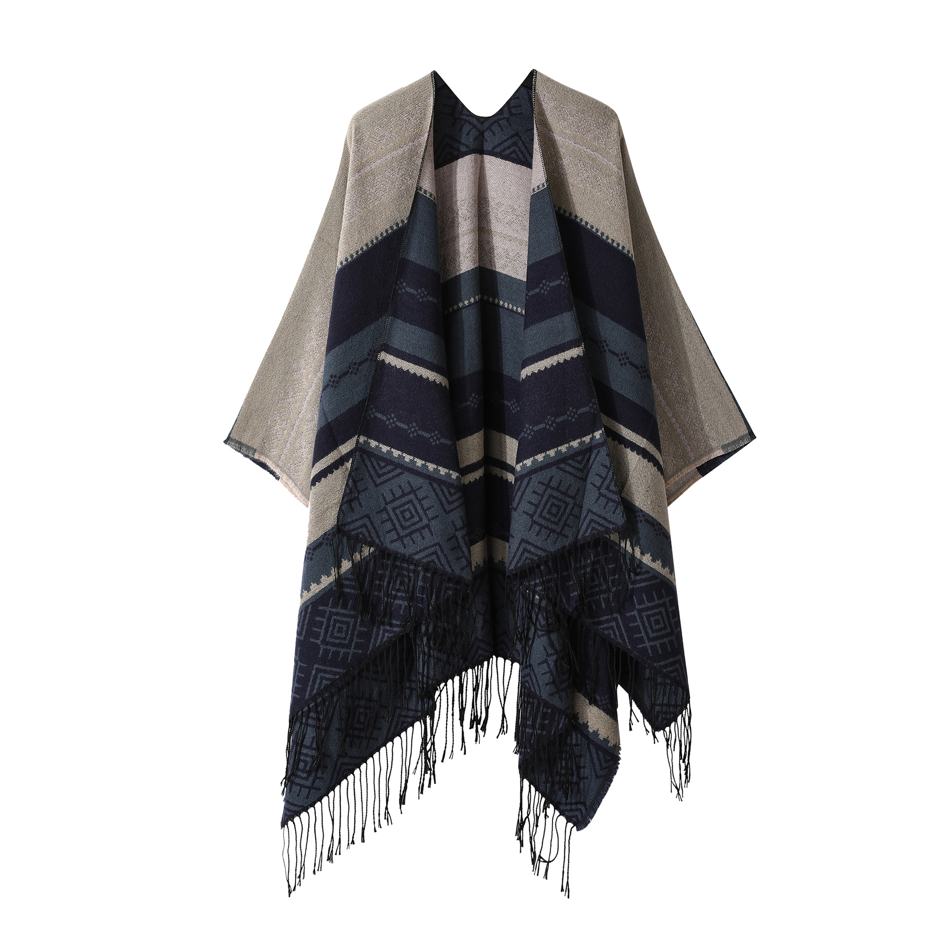 Écharpe de style ethnique vintage pour femme, poncho fendu, châle chaud, cape à pampilles en cachemire, manteau chaud Everak, nouveau