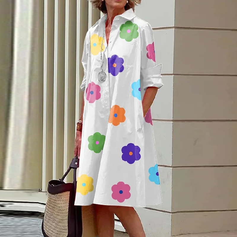 Robe chemise mi-longue à manches longues pour femmes, robe de soirée élégante, imprimé abstrait, mode automne