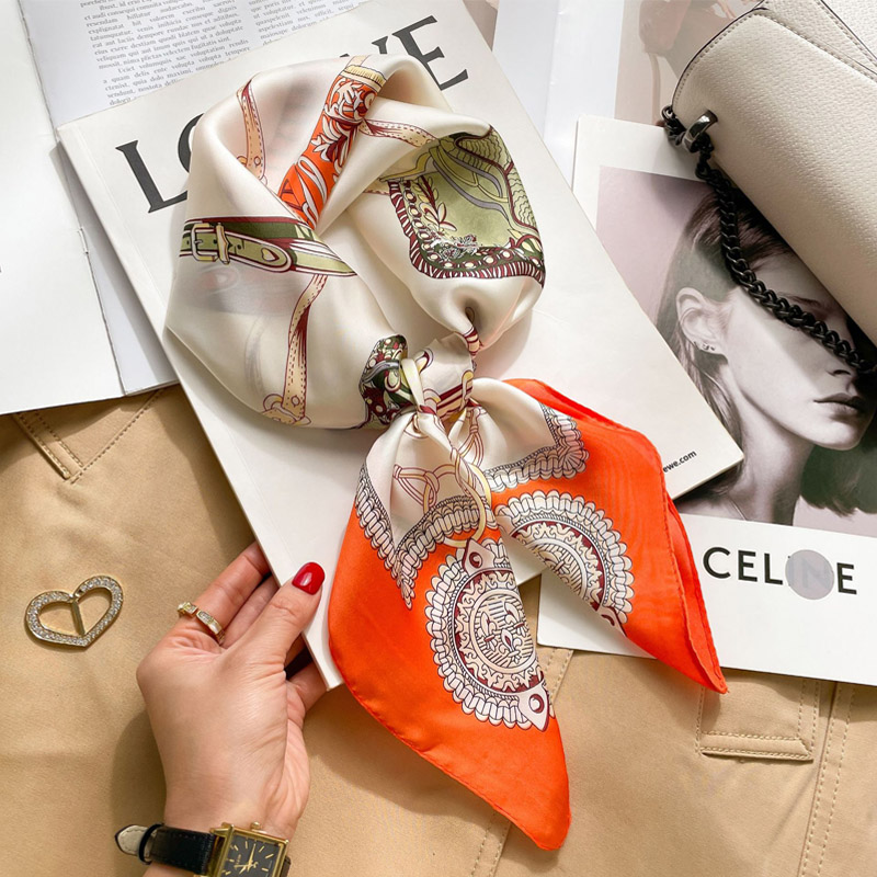 Châle en soie de luxe Foulard carré femmes été Hijab enveloppes Foulard Femme bandes de cheveux ruban bandeau Bandana Foulards Femme