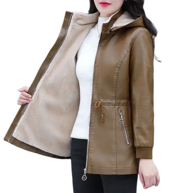 Manteau d'hiver en cuir souple pour femme, veste longue rembourrée en velours, vêtements chauds, nouvelle mode