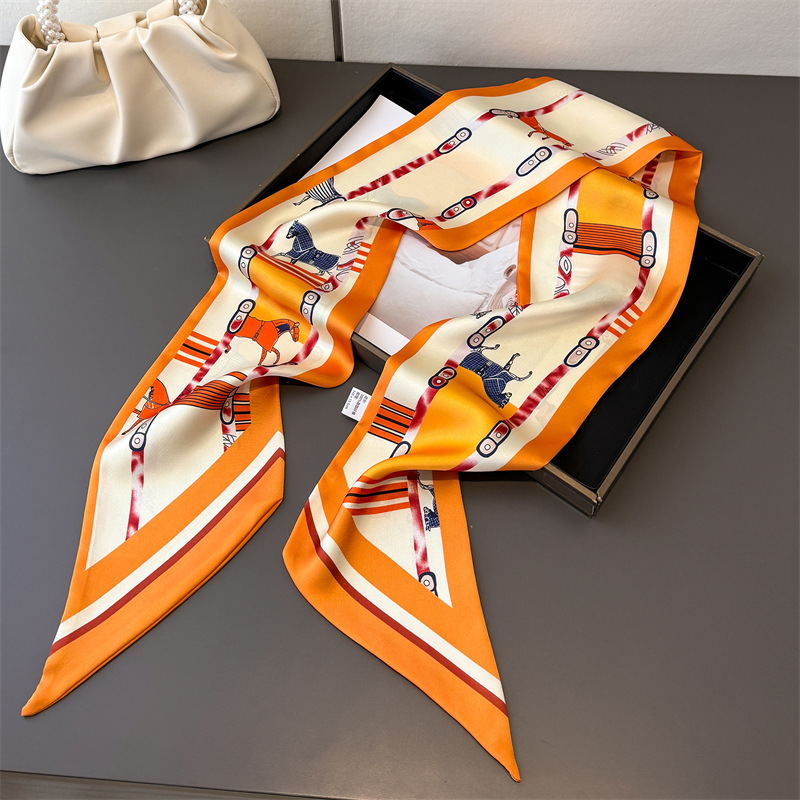 Écharpe en soie luxueuse double couche à motif oblique pour l'été, écharpe polyvalente pour cheveux, écharpe fine pour femme