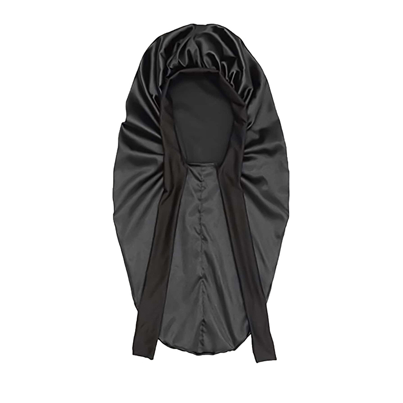 Bonnet de nuit Long en Satin pour femmes noires, couleur unie, Extra Large, avec cravate longue, Bonnet de soins capillaires pour tous les Types de cheveux