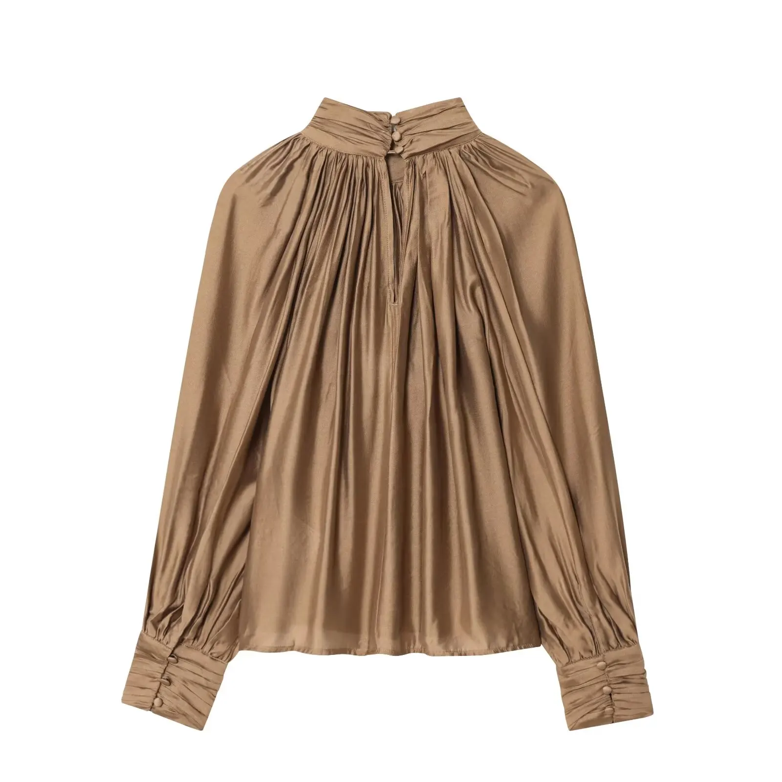 Bsay vêtements pour femmes mode automne nouveau pli col montant chemises lâches à manches longues Blouses pull Chic bureau dames hauts