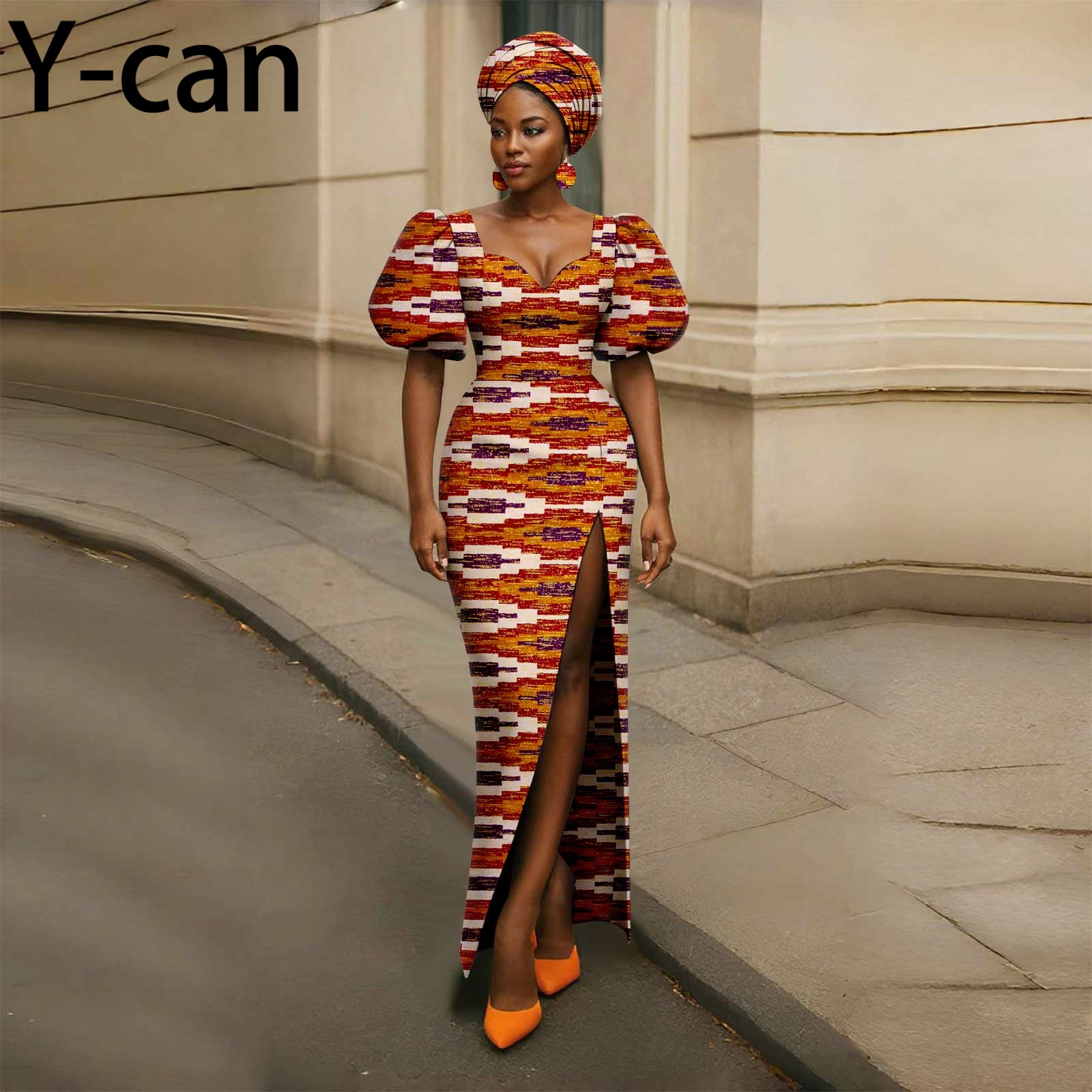Robes africaines pour femmes, Sexy, mode, manches bouffantes, robe fendue avec foulard, boucles d'oreilles, Style africain, fête de mariage, 2525158