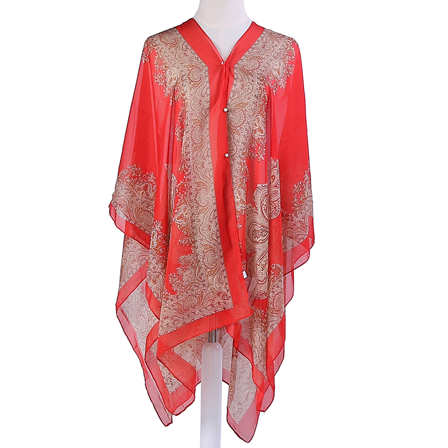 Châle de protection solaire pour femmes, foulard en mousseline de soie à fleurs de cajou, serviette de plage polyvalente fendue, écharpe en perles