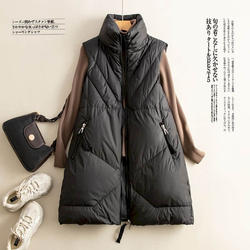 Gilets pour femmes col montant gilets décontracté coton ajouté Cardigans Style coréen ample mi-longue matelassé veste haut pour femme