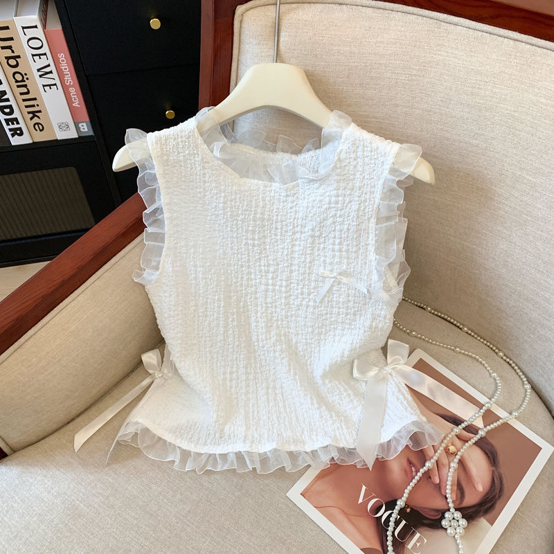 Camisole en dentelle pour femmes, chemisier à bascule de Style européen d'été et d'automne avec bords festonnés, haut court sans manches
