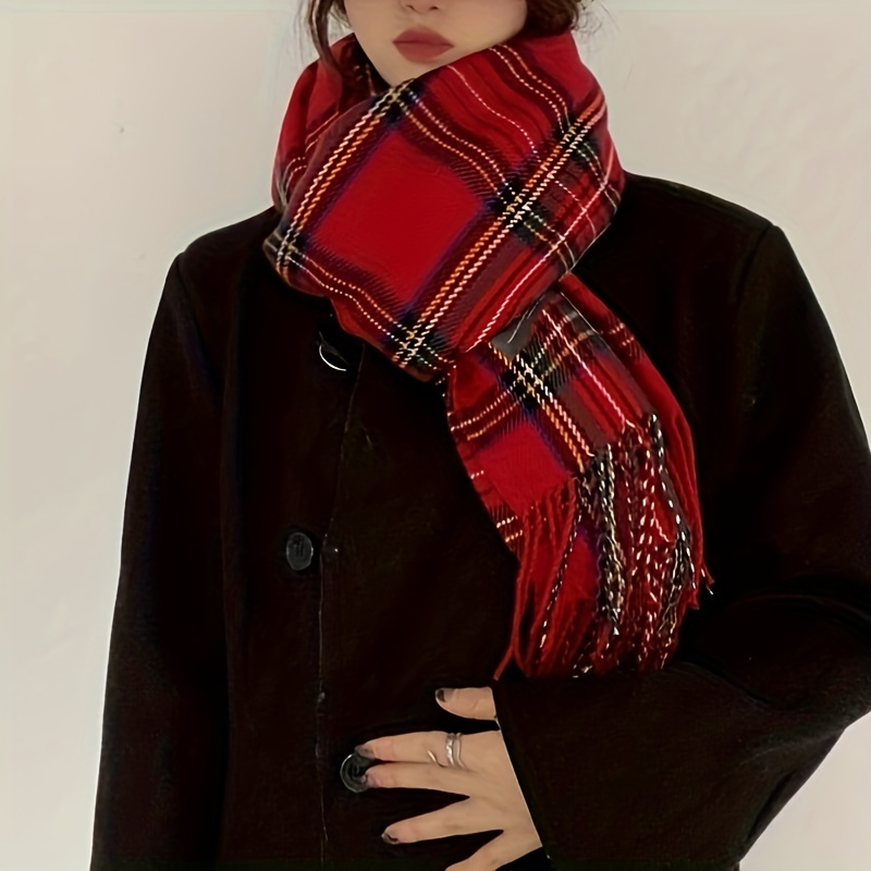 Écharpe à pampilles Tartan rouge, élégante, Vintage, décoration, écharpe de cou, automne hiver, résistante au froid, chaude, unisexe, écharpe enveloppante, étoles Hijab