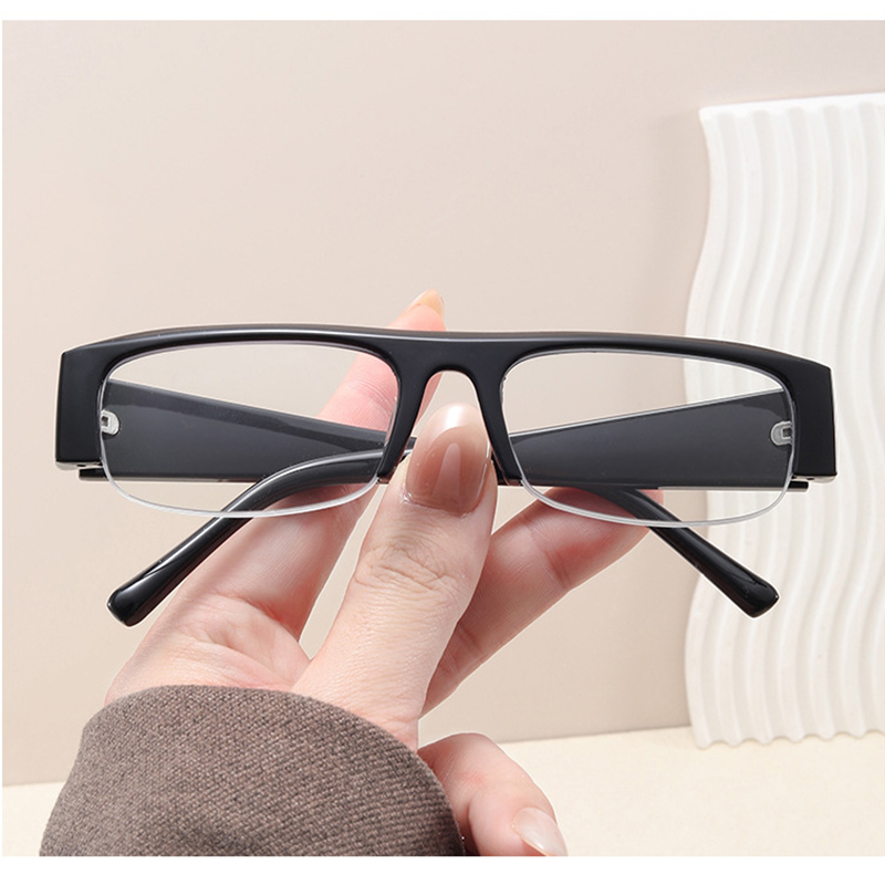 Montures de lunettes rectangulaires demi-cerclées tendance pour femmes, monture fine de marque de luxe, verres transparents noirs, lunettes de vue