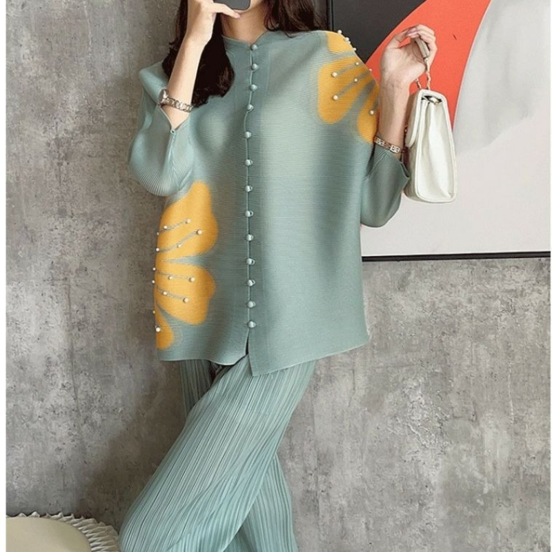 Vêtements pour femmes Miyake plis mode Cardigan haut Style d'été coupe ample manches chauve-souris chemise imprimée vêtements d'hiver femmes