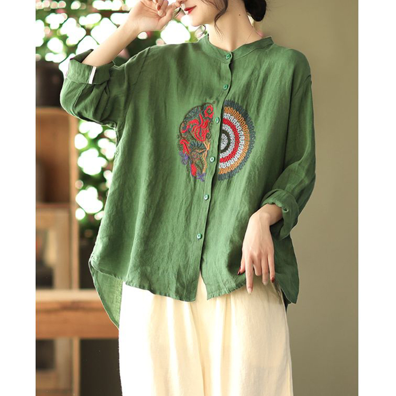 Chemises en lin de coton irrégulières brodées de style ethnique vintage pour femmes, mode à manches longues, chemisiers adt élégants pour dames, Y-Blusa