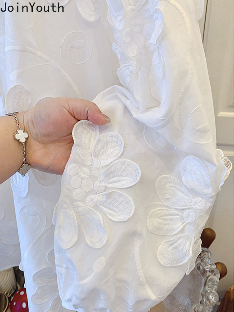 2025 Blusas Mujer De Moda Blouses blanches femmes vêtements col rond à manches longues chemises florales mode ample doux coréen Blouse hauts
