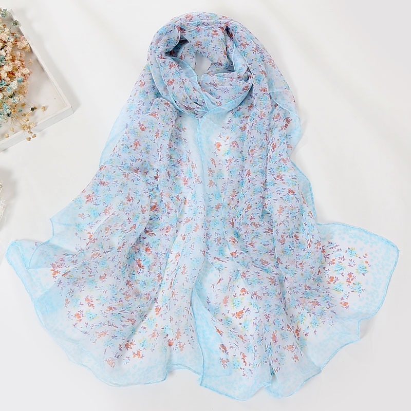 Écharpe florale pour femmes en georgette, style bohème, écharpe de cou, châle de plage, écharpe décorative pour toutes les saisons, foulard vintage.