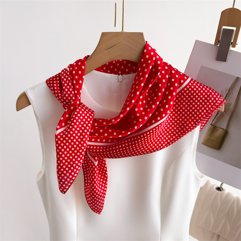 Foulard carré en soie rétro à pois pour femmes, 70cm, bandeau doux, Hijab, bandeau pour dames, sac, rubans, foulard en Satin