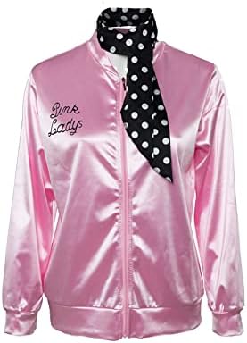 Veste en satin rose pour femmes, style années 1950, avec foulards, costume de cosplay d'Halloween, robe de soirée, manteau moderne style années 50