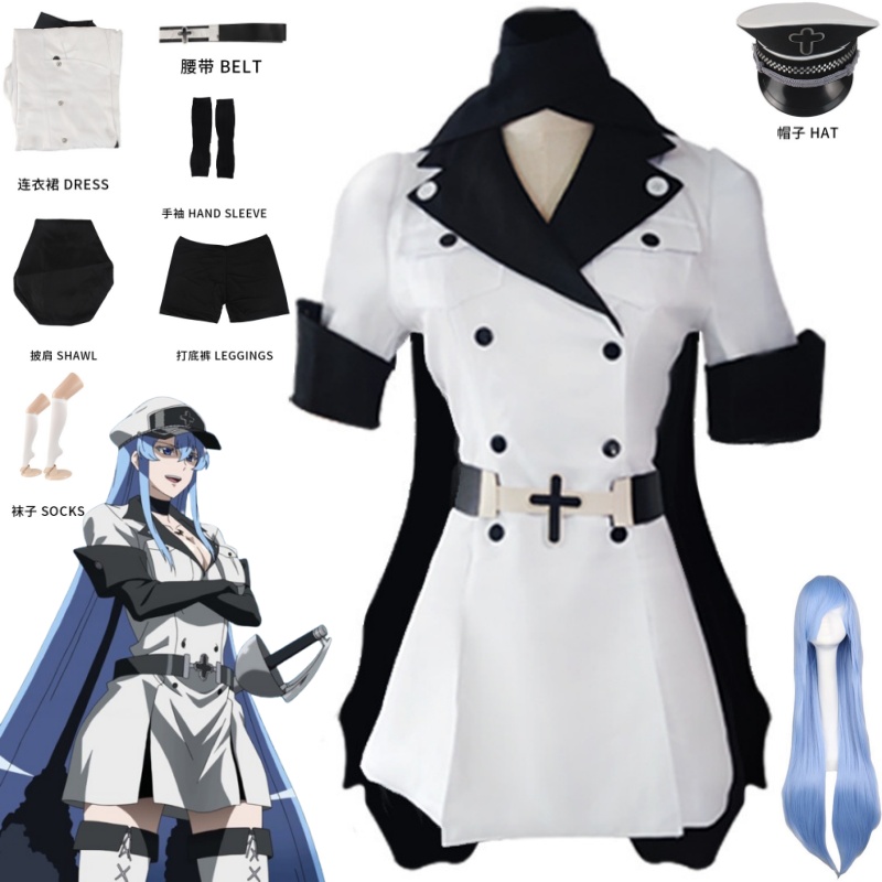 Anime Akame Ga KILL Esdeath Cosplay Costume avec chapeau chaussettes perruque tenues pour femmes ensemble complet Esdeath Empire tenues générales fête