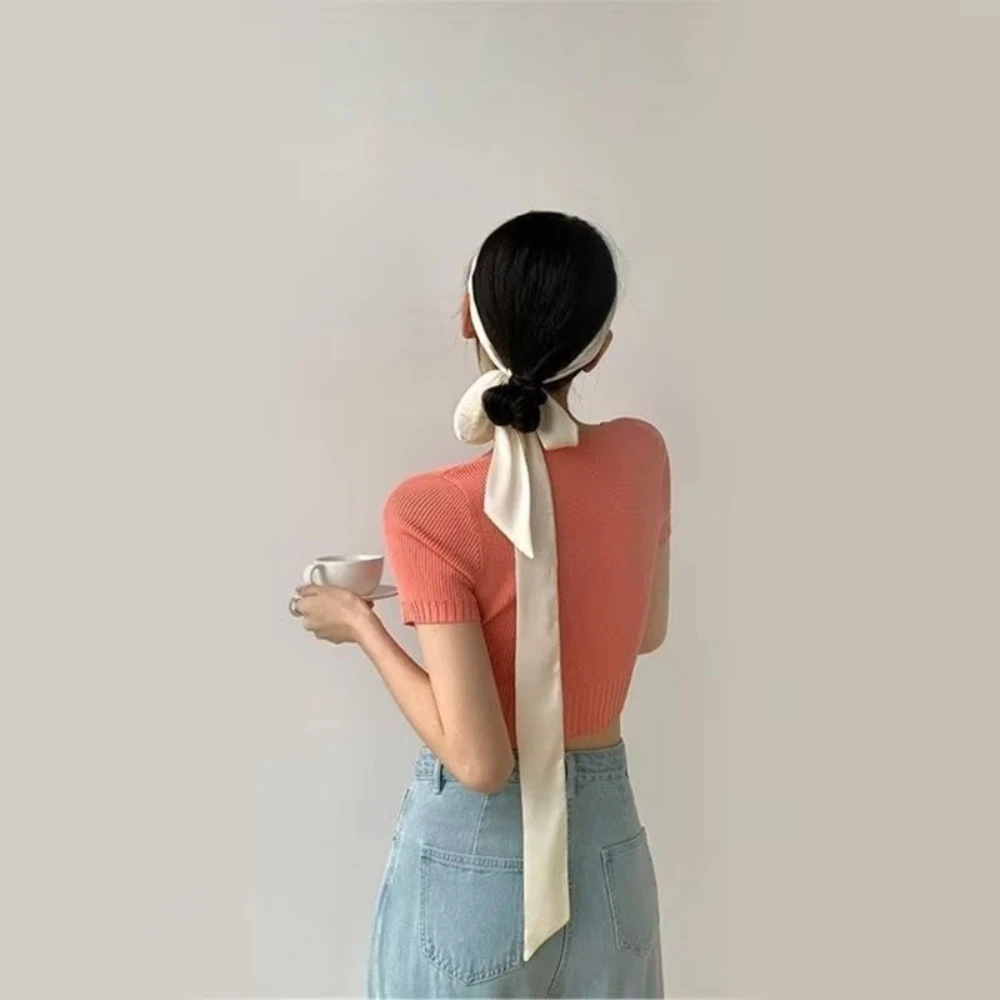 Écharpe longue délicate pour cheveux, bandeau uni, foulard de cou, accessoire en soie pour cheveux, chouchous de fête