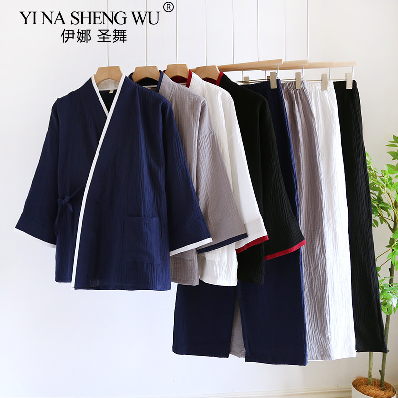 Pyjama en gaze de coton pur Hanfu pour hommes, kimono mince de style japonais, grande taille, maison trempée à la vapeur, printemps et automne