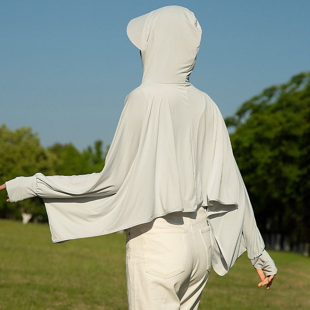 Châle de protection solaire en soie glacée à manches longues, séchage rapide, cape courte respirante anti-UV pour la conduite et le cyclisme, vêtement d'été