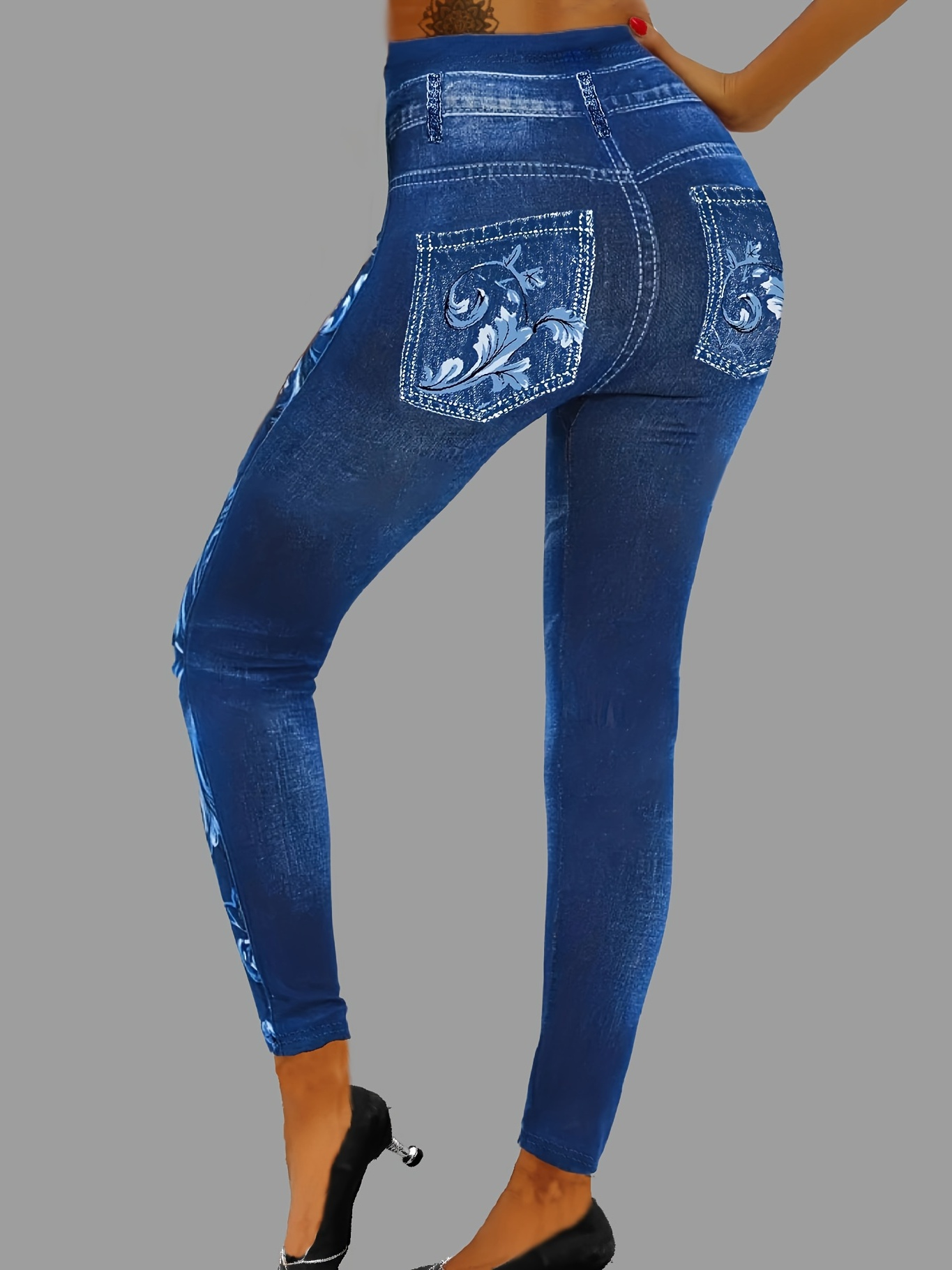 Leggings en faux denim imprimé élégant pour femmes