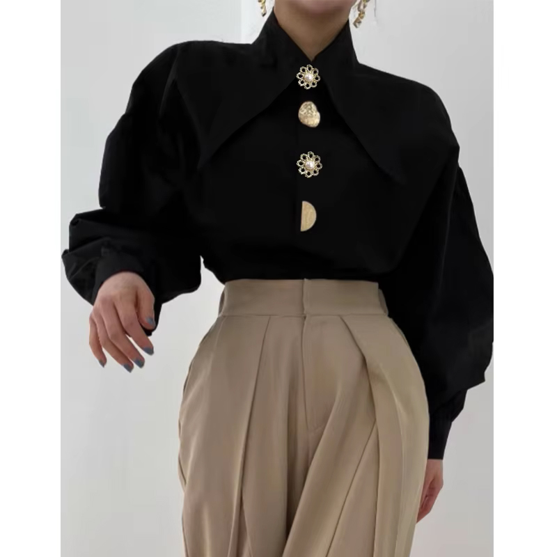 Chemisier ample à col pointu pour femmes, élégant, mode décontractée, chemises à manches longues, col rabattu, hauts, vêtements simples