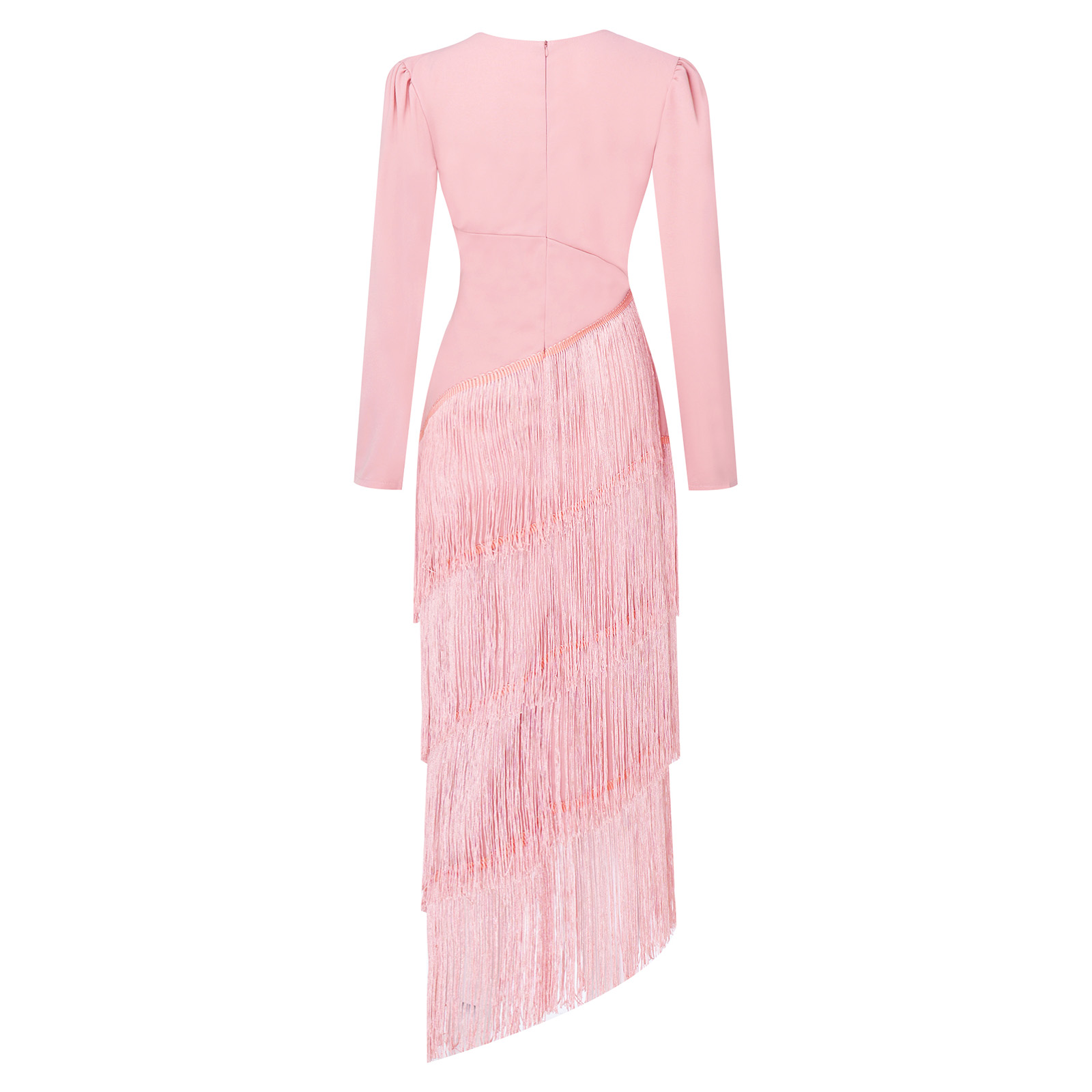 Robe moulante à franges et volants pour femme, col en V profond, manches longues, idéale pour soirée, demoiselle d'honneur ou cocktail