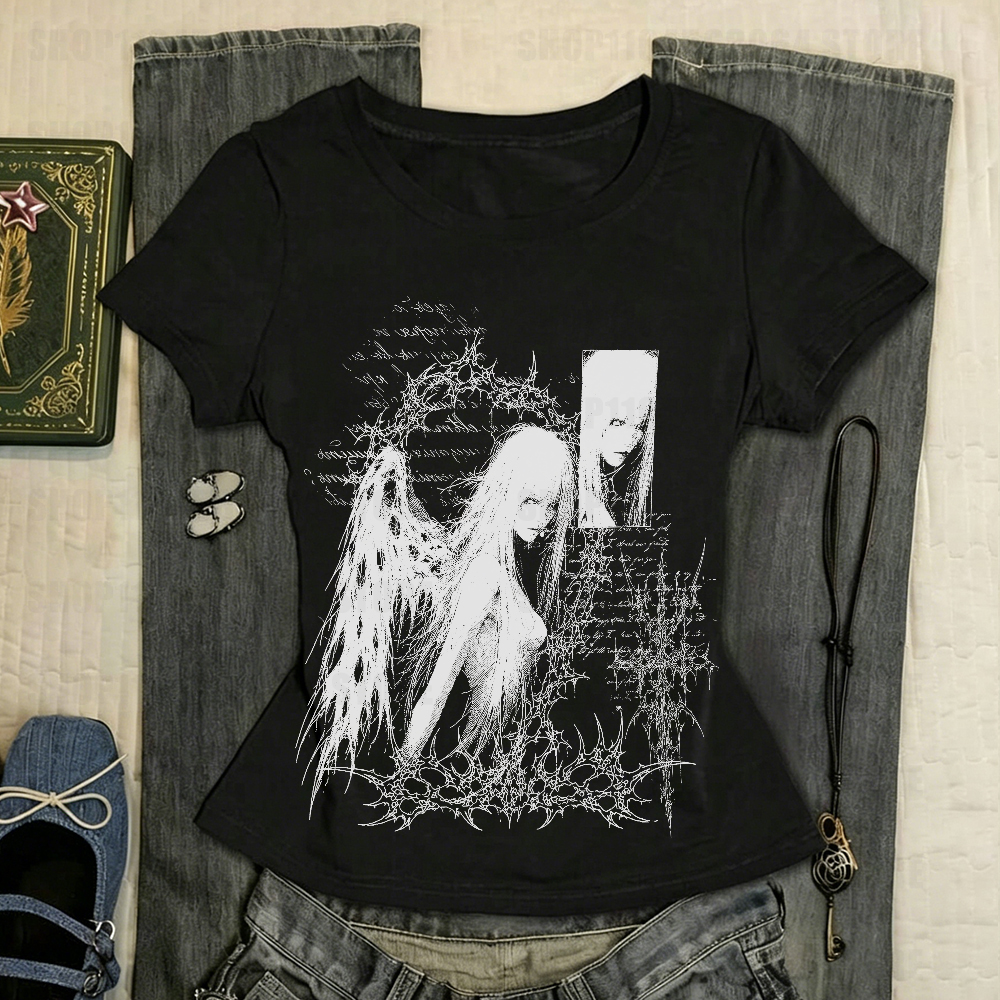 Vêtements grunge pour femmes, vêtements féminins à manches longues, style Shoujo Girl, t-shirts pour bébés, tops Y2k, t-shirts pour femmes, Harajuku Kawaii Kpop