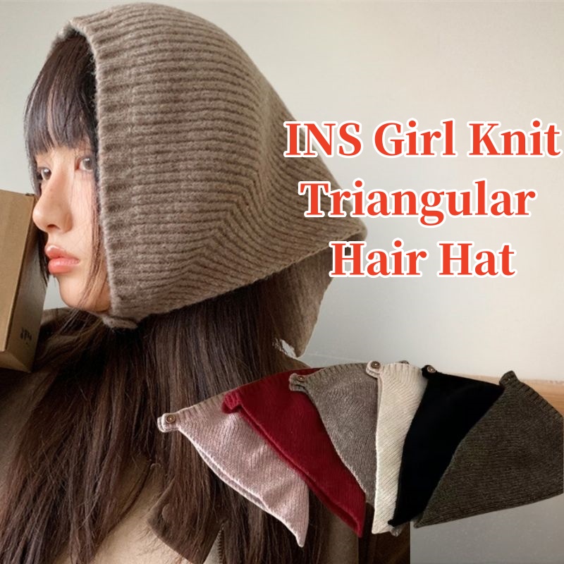 Chapeau de cheveux triangulaire coréen Ins, couleur unie, fait à la main, respirant, réglable, couvre-chef en tricot, création de photos, chapeau de pull d'atmosphère