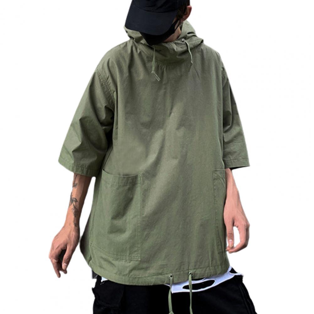T-shirt à Capuche pour Homme, Streetwear Coréen, Demi Manches, Pull Doux, Grandes Poches, Été