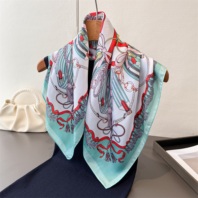 Écharpe carrée haut de gamme en soie imprimée style équestre rétro, foulard, châle, cache-oreilles, écharpe en soie