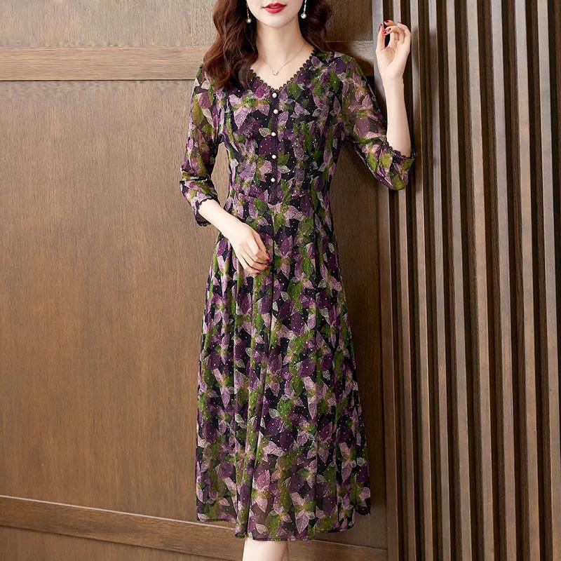 Robe Longue Vintage Élégante pour Femme, Col en V, Manches 3/4, Slim, Tuniques, Grande Taille, Pull Chic, Mode Décontractée, Nouvelle Collection Printemps Été