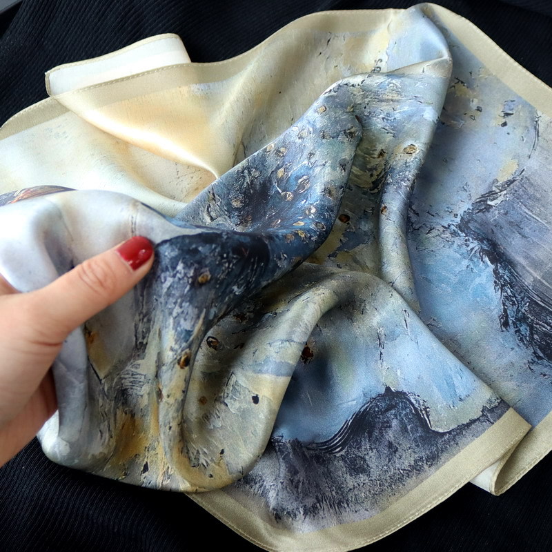 Foulard en soie naturelle 100% pour femmes, Bandana pour danseuse de Ballet, peinture à l'huile, carré de 55cm