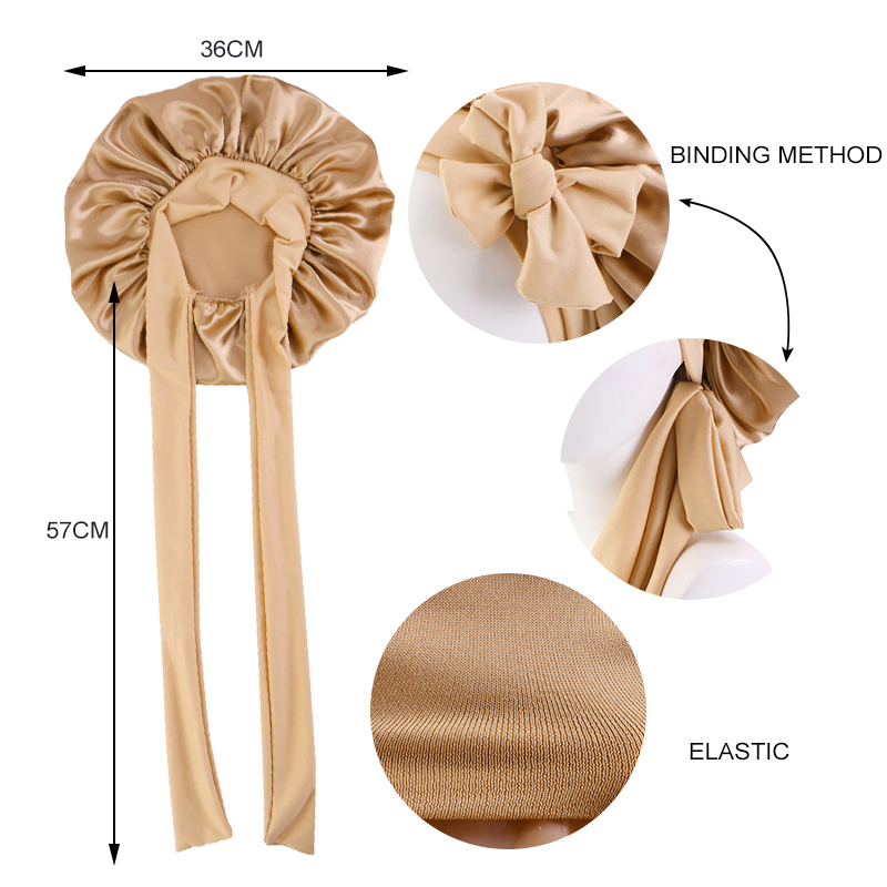 2psc nouveau Bonnet en Satin pour femmes Bonnet en Satin cheveux nuit Bonnet de sommeil cravate bande CurlyHat écharpe enveloppement cheveux bouclés Bonnets beauté