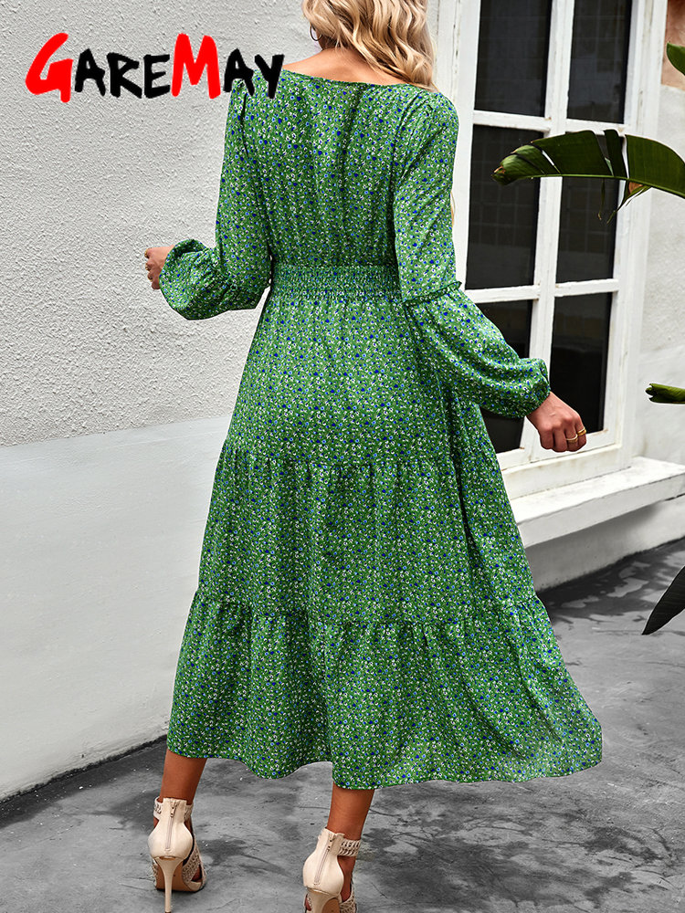 Robe trapèze vintage à manches longues pour femmes, robes mi-longues élégantes, col rond, vert, décontracté, printemps, 2025