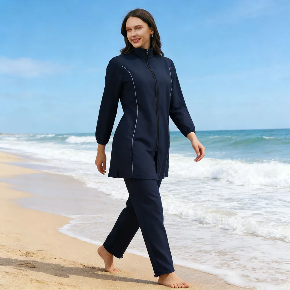 Ensemble de 3 pièces de maillots de bain modestes musulmans pour femmes, Burkini, Abayas, Hijab, manches longues, couvrant entièrement le corps, tenue de bain islamique