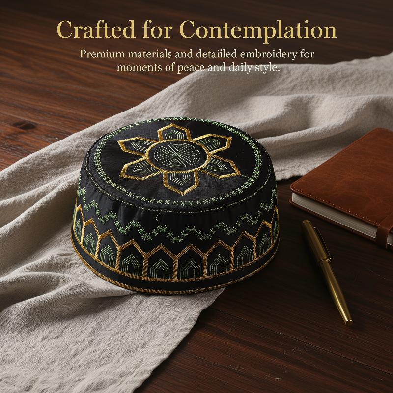 Chapeau de prière pour hommes en coton et polyester brodé, style arabe musulman, pour loisirs, Arabie Saoudite