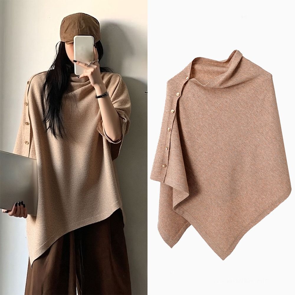 Nouveau châle pashmina avec boutons, poncho tricoté épais et chaud, châle-écharpe décontracté irrégulier, automne-hiver