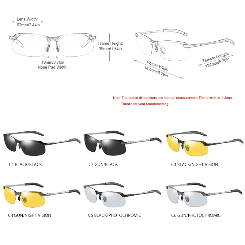 Lunettes de soleil polarisées photochromiques pour hommes, pour la conduite, la pêche, caméléon, changement de couleur, Vision jour et nuit, UV400