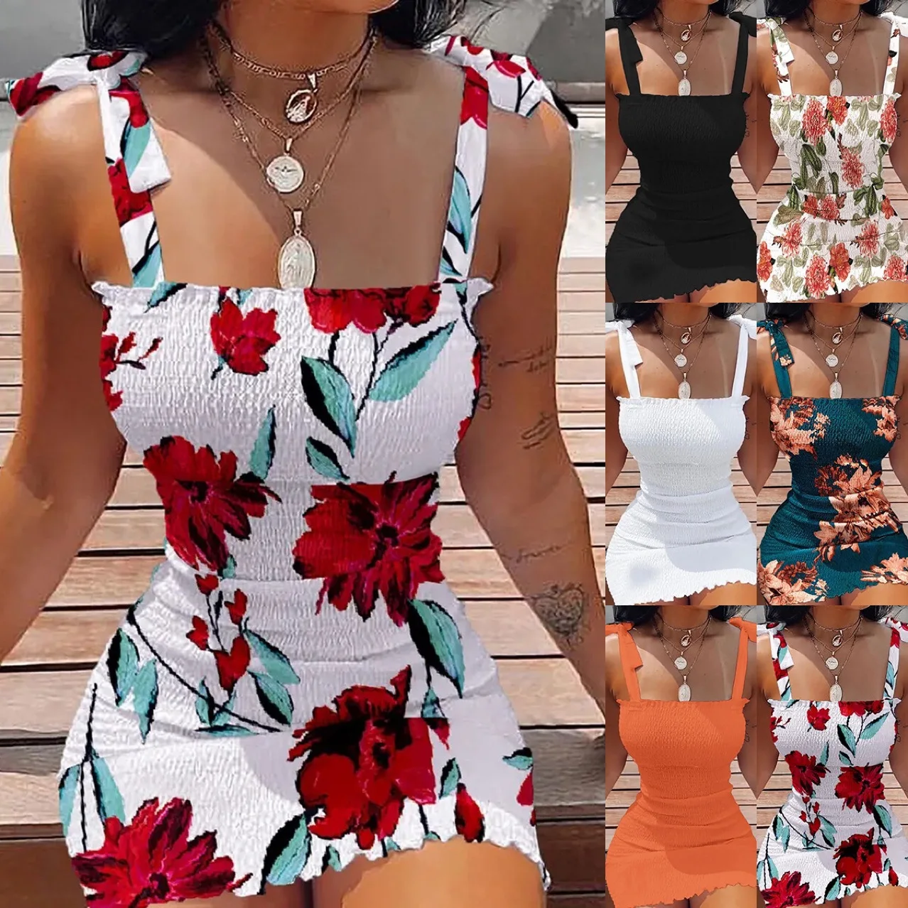 Mini jupe à imprimé de fleurs pour femmes, robes de soirée de voyage, robe en émail bohème, coupe couvertes, sexy, mode fille chaude, commandée