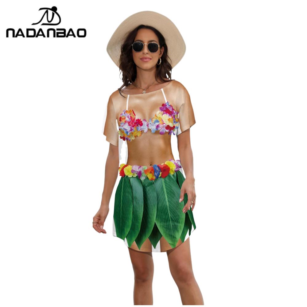 Nadanbao peau de blé corps imprimé Bikini couvrir robe femmes été à manches courtes plage chemise hawaïenne Tropical Luau robe de soirée