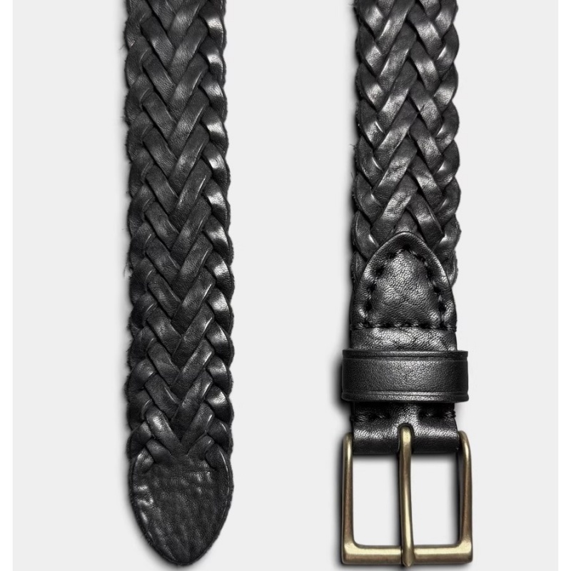 Ceinture décontractée en cuir de vache tanné végétal pour hommes, tissée à la main, classique américain rétro, boucle en Bronze, ceinture en jean en cuir véritable