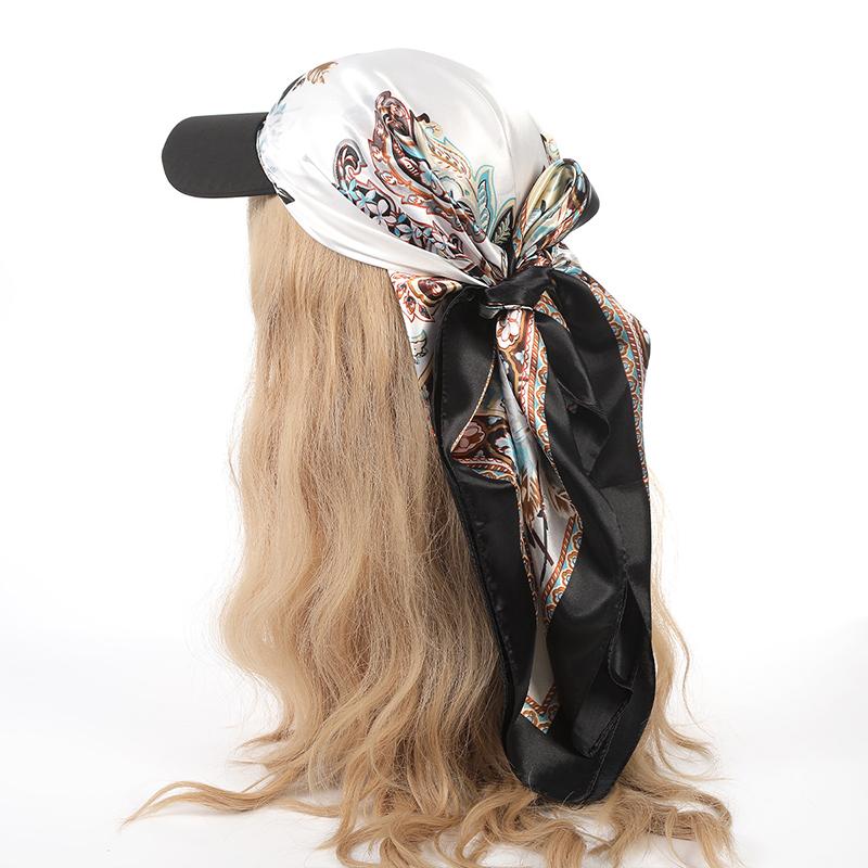 Chapeau foulard en soie satinée pour vacances, avec bord imprimé, chapeau de soleil et bandeau, écharpe carrée élégante 2 en 1