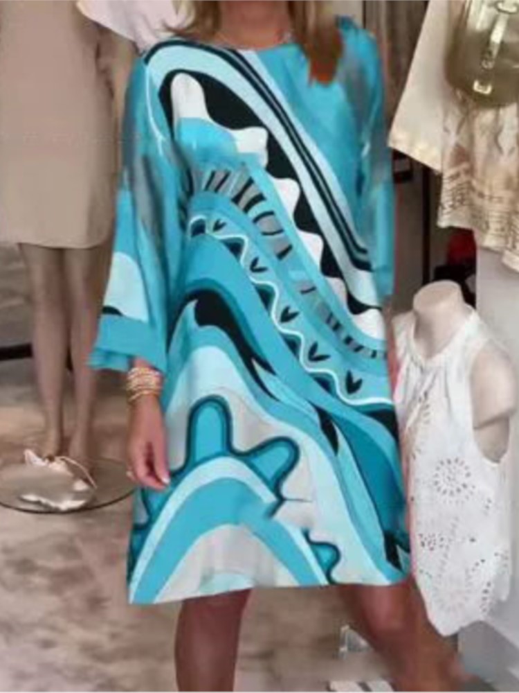 Boho robe imprimée pour les femmes mode O cou poignet manches pull robes amples dame décontracté vacances femmes vêtements printemps été