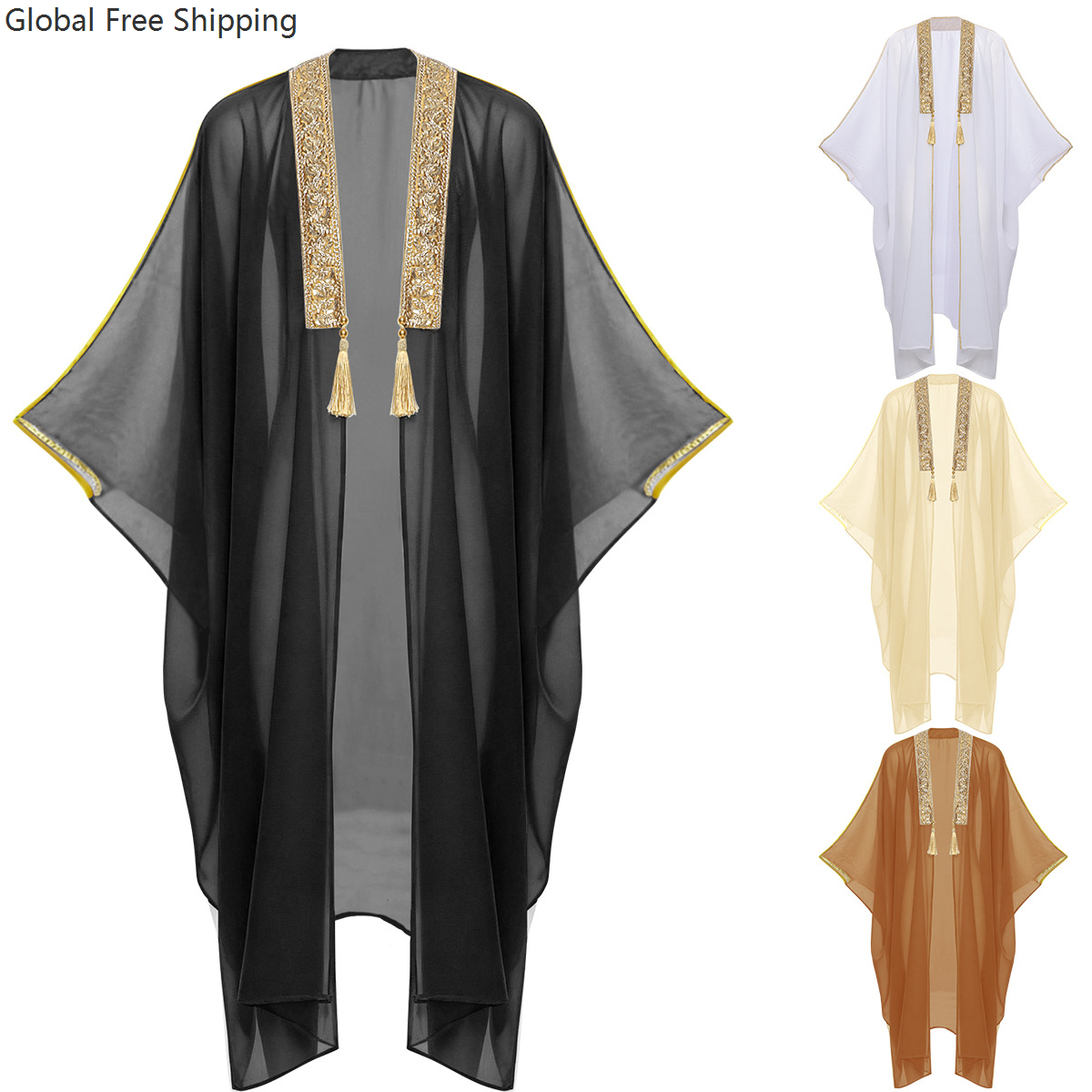 Robe musulmane en mousseline de soie de style kimono pour hommes, turque, arabe, islamique, Robe musulmane pour hommes, Cosplay, Ramadan, Robe brodée, vêtement de prière