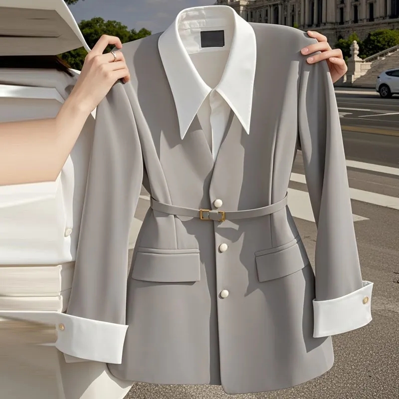 Manteau de costume pour femmes, veste Blazer populaire avancée pour dames, faux deux articles décontractés, vêtements d'extérieur pour dames, printemps-automne 2025