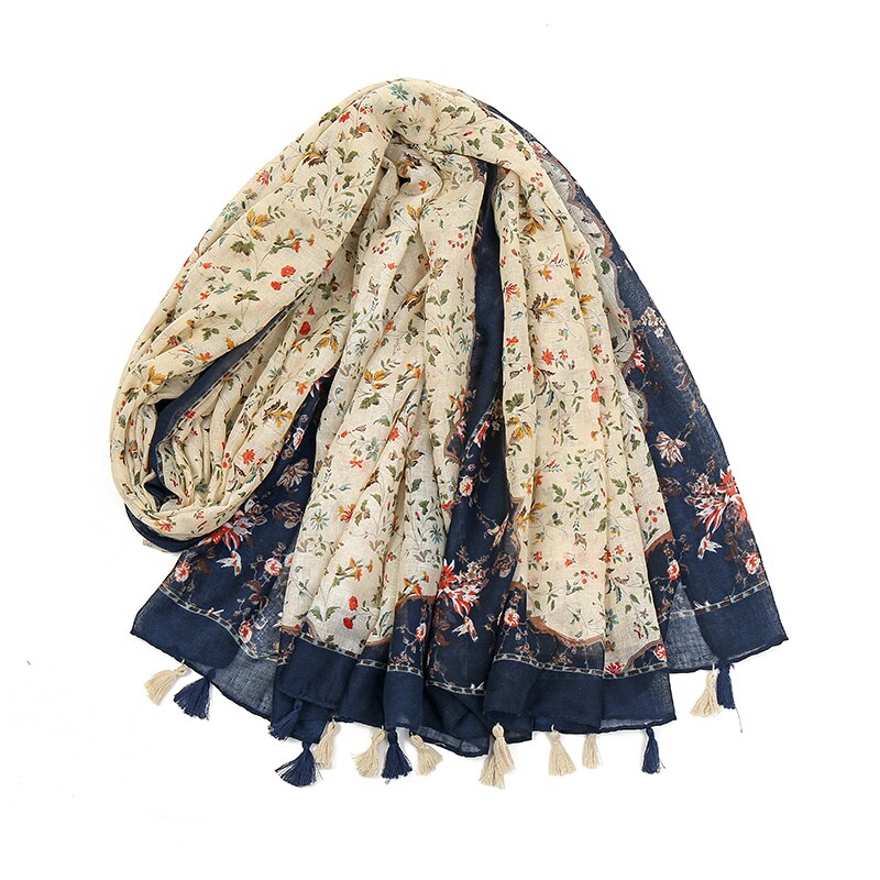 Écharpe à pampilles en coton imprimé floral pour femmes, châles en viscose, long silencieux de plage d'été, bande de sauna musulmane à la mode, 185x90cm