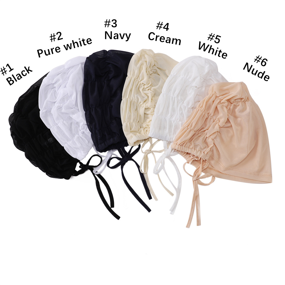 Bonnet intérieur élastique en maille respirante pour musulman, hijab avec attaches au dos, sous écharpe islamique, bonnet en jersey, enveloppement de sauna, mode